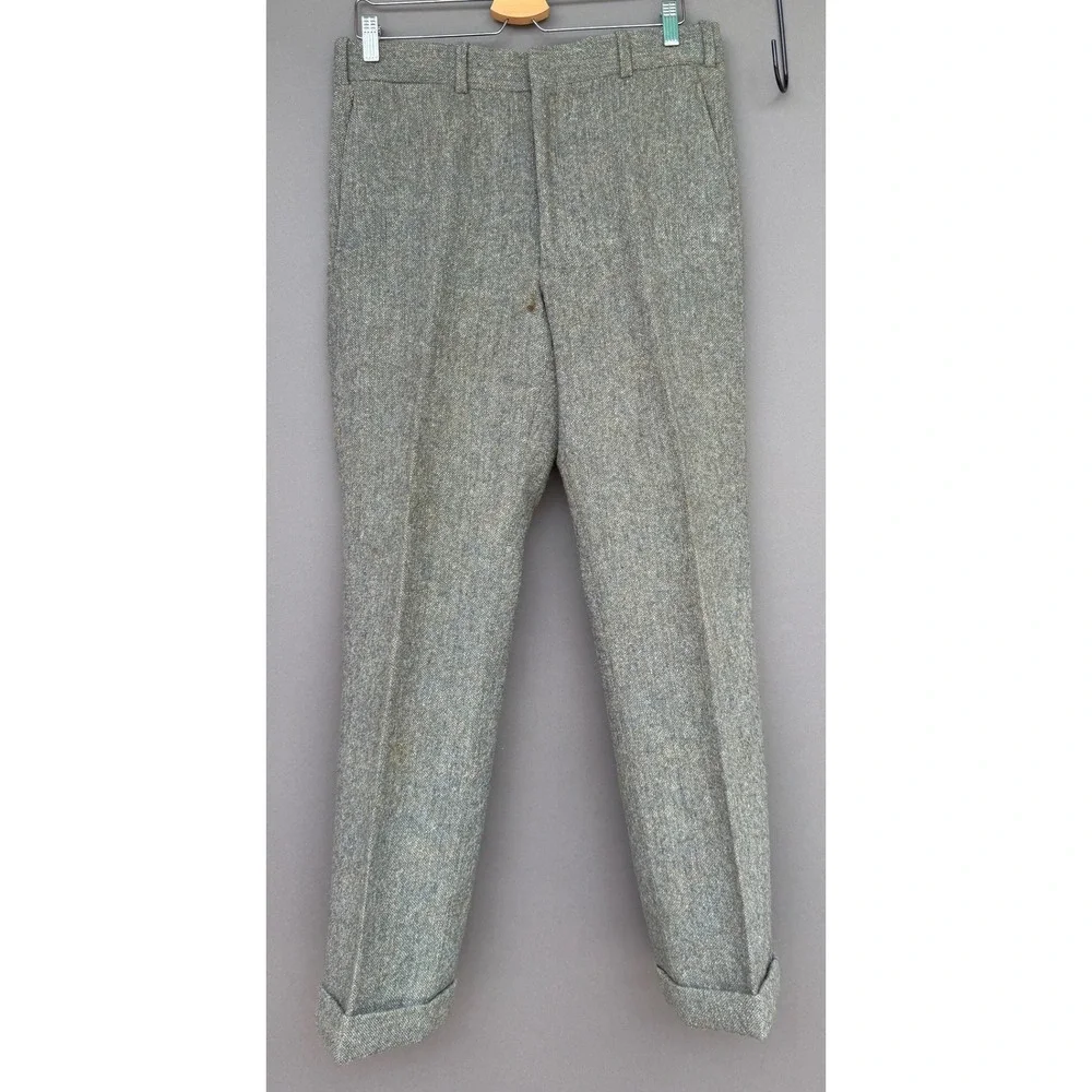 Southwick Vintage Wool Tweed Suit Grey Blue 40R 33W 2pc Blazer Cuffed Pants USA